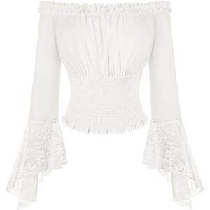 Renaissance Shirt Bell Sleeve Off The Shoulder White